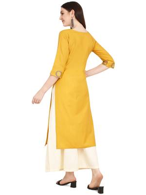 Yellow printed cotton long-kurtis 3