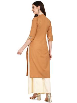 Brown printed cotton long-kurtis 2