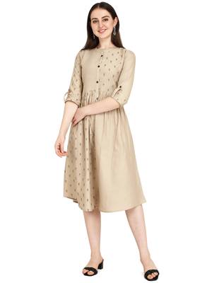 Cream printed cotton long-kurtis 1