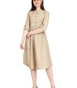 Cream printed cotton long-kurtis