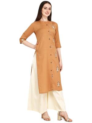 Brown printed cotton long-kurtis 3