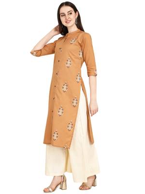 Brown printed cotton long-kurtis 4
