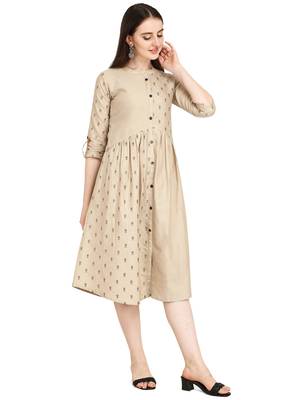 Cream printed cotton long-kurtis 3