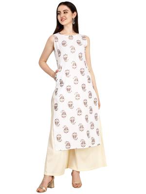 White printed cotton long-kurtis 1