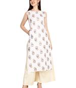 White printed cotton long-kurtis