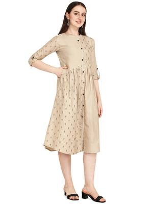 Cream printed cotton long-kurtis 4