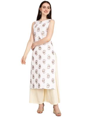White printed cotton long-kurtis 2