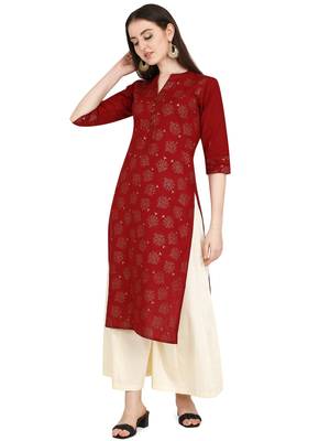 Maroon printed cotton long-kurtis 2