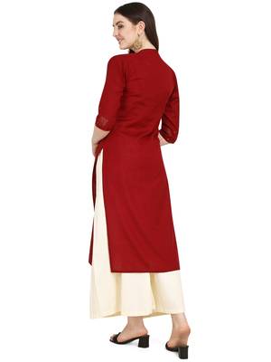 Maroon printed cotton long-kurtis 3