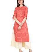 Pink printed cotton long-kurtis