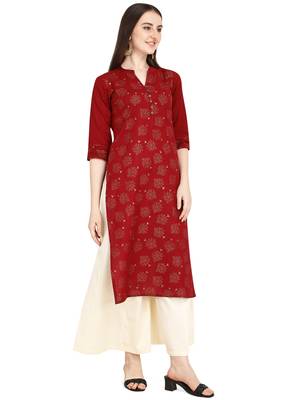 Maroon printed cotton long-kurtis 4