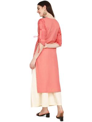 Pink printed cotton long-kurtis 2