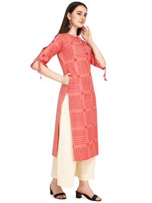 Pink printed cotton long-kurtis 3