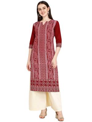Maroon printed cotton long-kurtis 1
