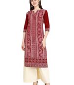 Maroon printed cotton long-kurtis