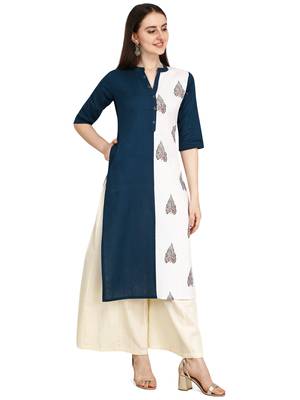 Blue printed cotton long-kurtis 1