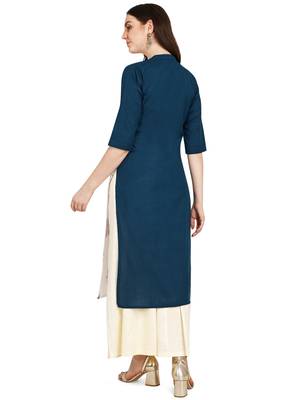 Blue printed cotton long-kurtis 2