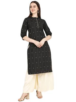 Black printed cotton long-kurtis 1