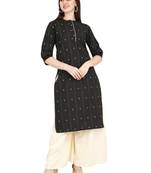 Black printed cotton long-kurtis