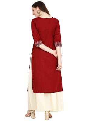 Maroon printed cotton long-kurtis 4