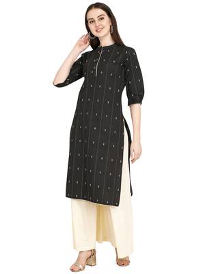 Black printed cotton long-kurtis 2