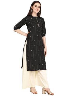 Black printed cotton long-kurtis 3