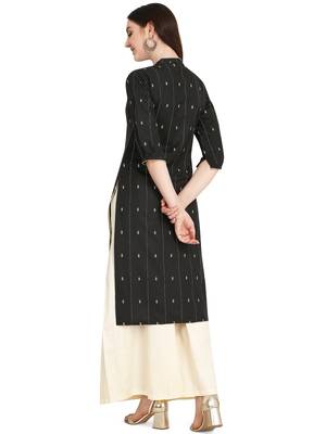 Black printed cotton long-kurtis 4