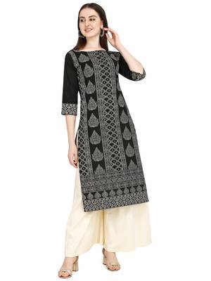 Black printed cotton long-kurtis 2