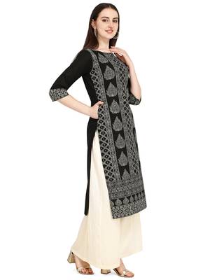 Black printed cotton long-kurtis 3