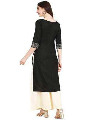 Black printed cotton long-kurtis 4