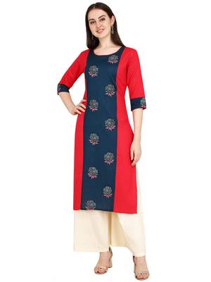 Blue printed cotton long-kurtis 1