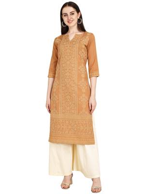 Brown printed cotton long-kurtis 1
