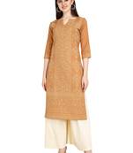 Brown printed cotton long-kurtis