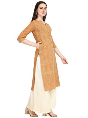 Brown printed cotton long-kurtis 2