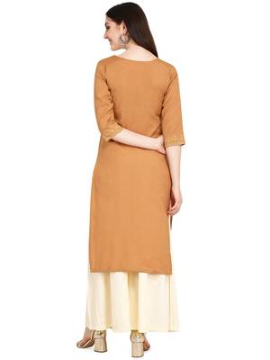 Brown printed cotton long-kurtis 4