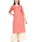 Pink printed cotton long-kurtis
