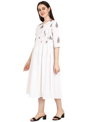 White printed cotton long-kurtis 1