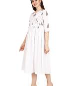 White printed cotton long-kurtis