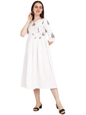 White printed cotton long-kurtis 2