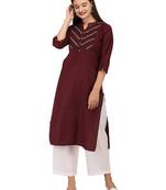 Maroon printed cotton long-kurtis