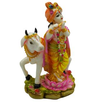 Lord Krishna Idol with Nandi God Figurines (6x4.5x10) 2