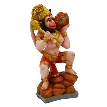 Gallery99 Brown Hand painted  Lord Hanuman caring mountain Idol For Home Decoration 3