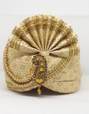 Traditional Cream Wedding Safa Turban 1