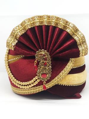 Maroon And Dark Beige Groom Safa Turban 1