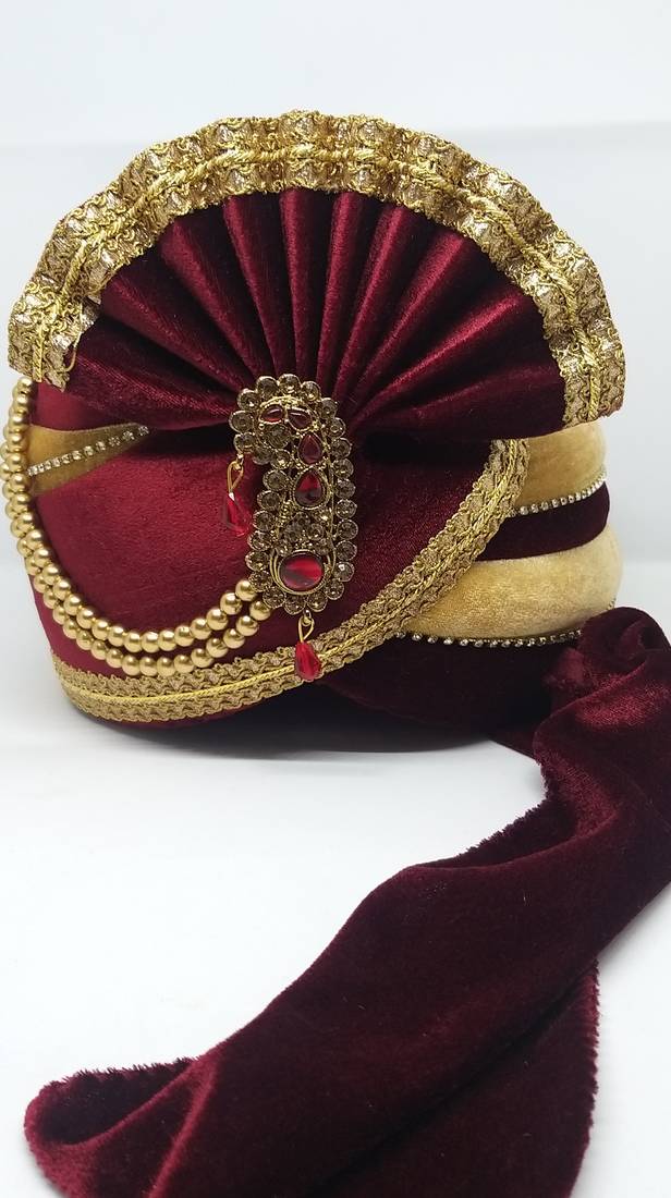 Maroon And Dark Beige Groom Safa Turban