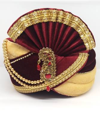 Maroon And Beige Groom Safa Turban 1