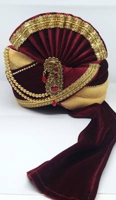 Maroon And Beige Groom Safa Turban 2