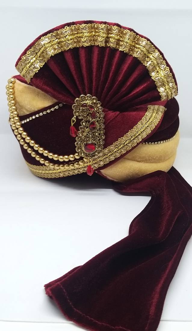 Maroon And Beige Groom Safa Turban