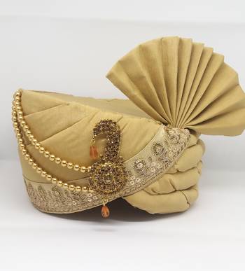 Gold Dupion Wedding Safa Turban 1