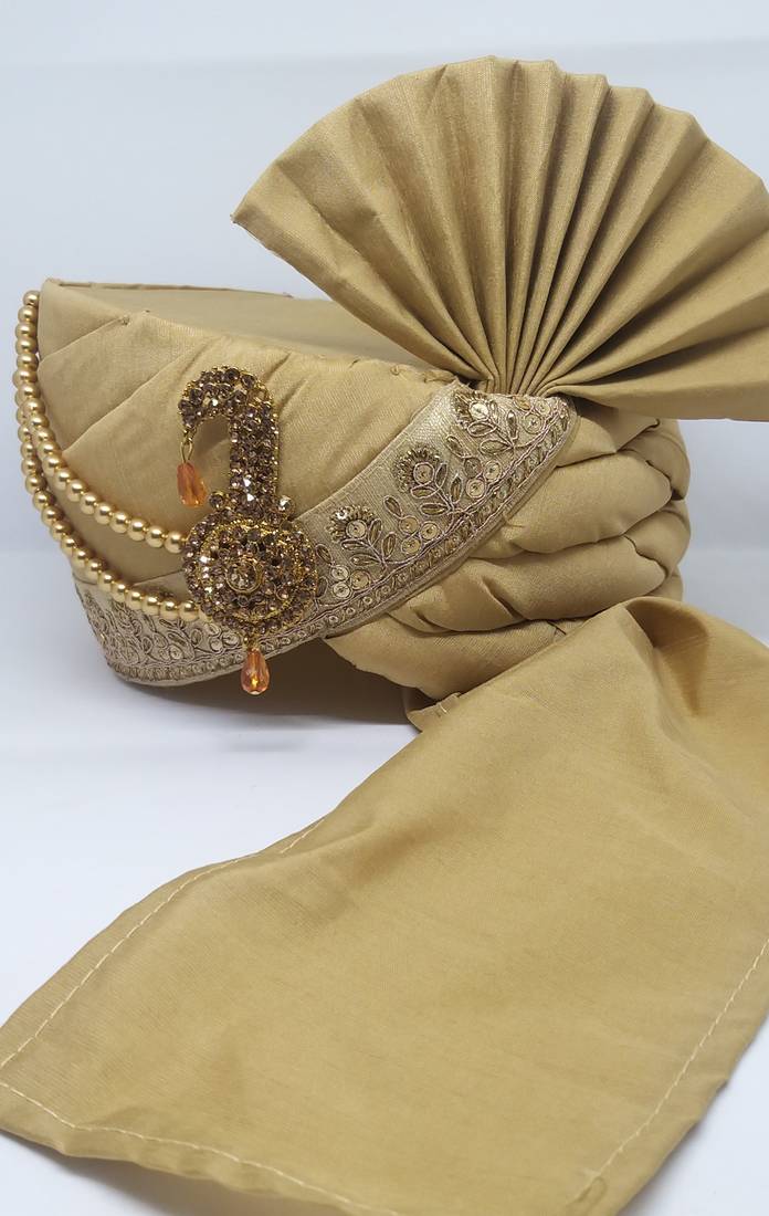 Gold Dupion Wedding Safa Turban